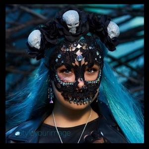 Black Rhinestone Skeleton Mask (Halloween Costume)